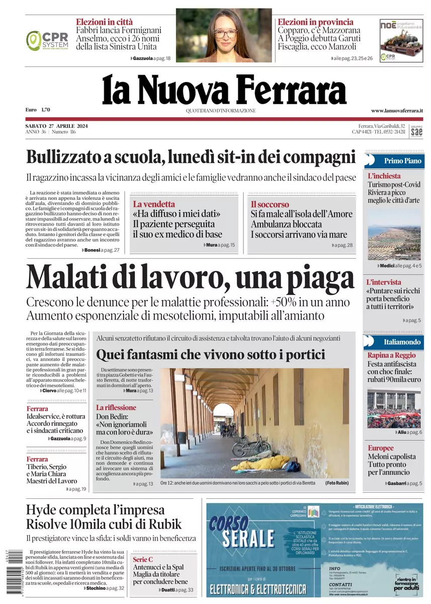 Prima-pagina-nuova ferrara-oggi-edizione-del-2024-04-27